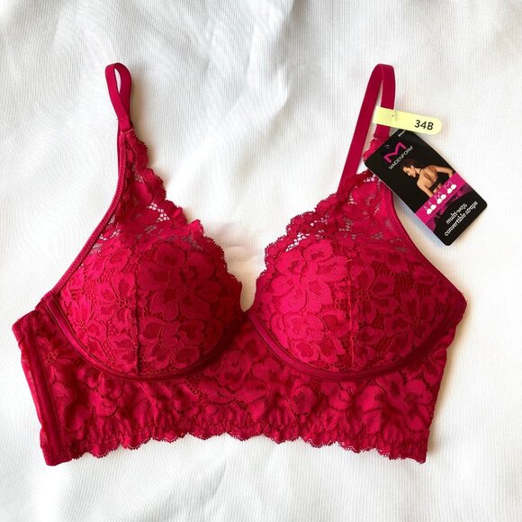 Maidenform Lightly Lined Convertible Lace Bralette Wireless 34B Red DM1188 NWT - Picture 1 of 8